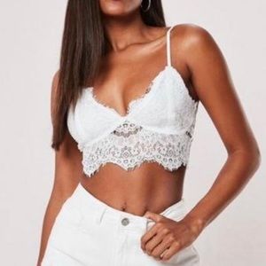 Missguided Lace White Corded Cropped Crop Bra Bralette Top XS 2